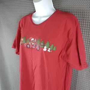 Peanuts Snoopy Christmas Motorcycle T-Shirt Red Graphic Tee Men's L 42/40